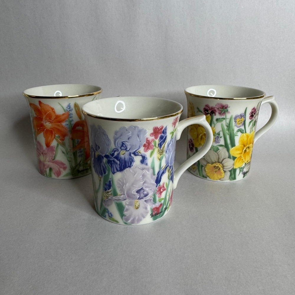 Lenox Suzanne Clee Flower Blossom Mug Collection Fine‎ Porcelain Set of 3 1995